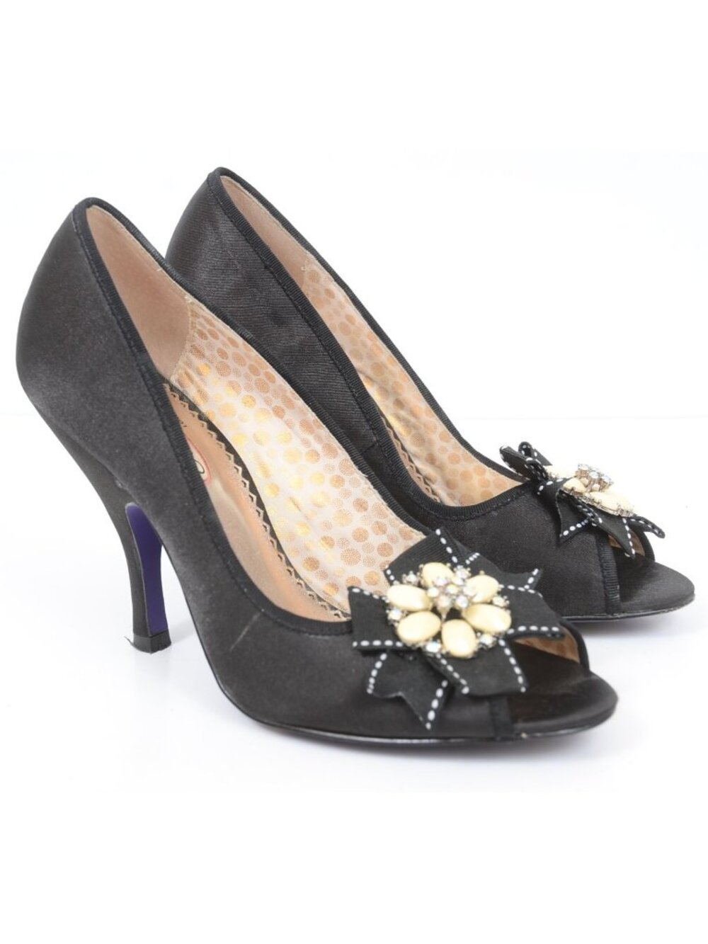 Poetic License Dazzling Purple Bottom Satin Peep-toe Bow Brooch Women's 8 Pump